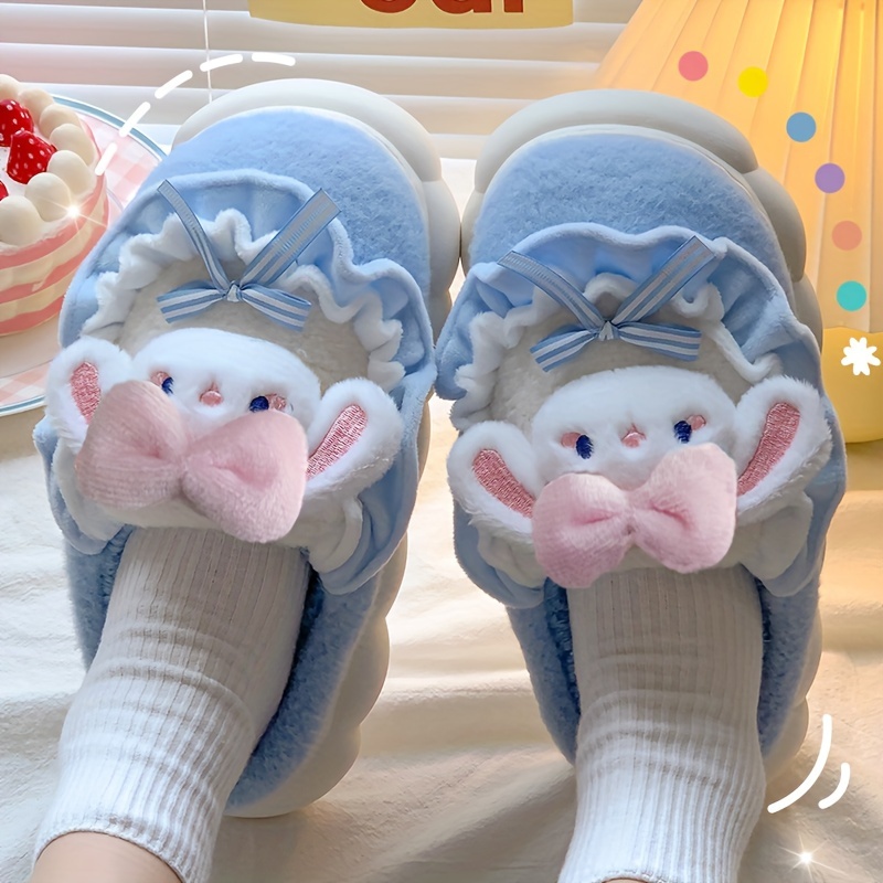 

Chaussons de maison chauds en peluche de pour femmes - Couleur unie, upper et intérieur en tissu, semelle en caoutchouc, doublure en tissu - Lavable à