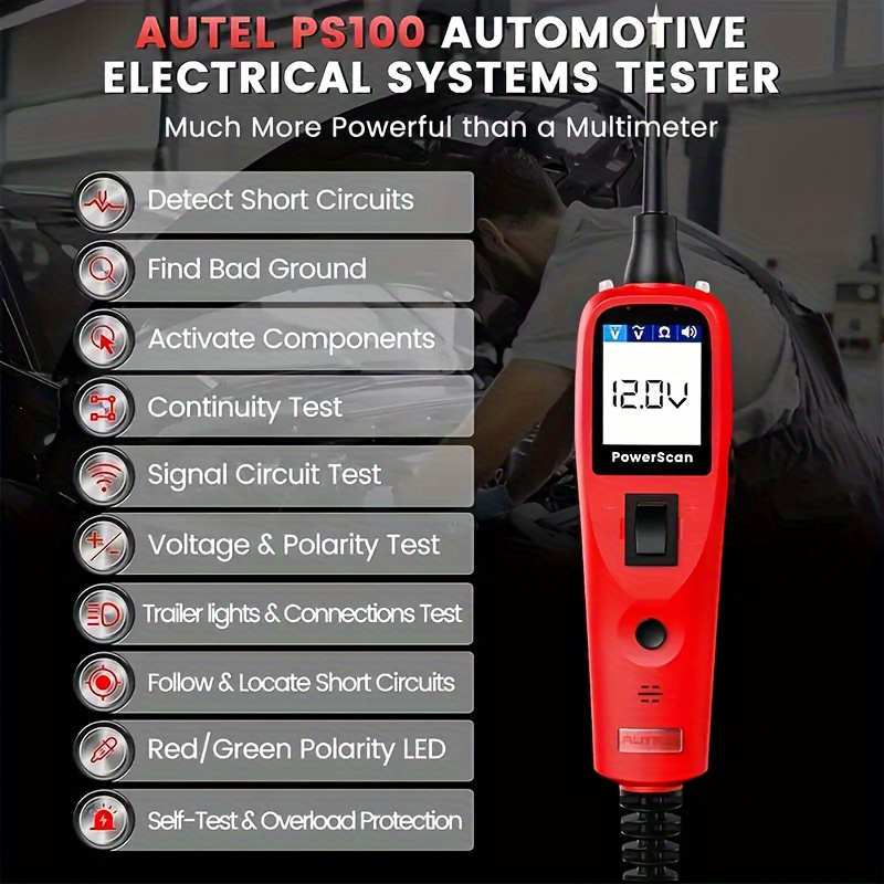 

Autel Powerscan Automotive Circuit Tester, Power Circuit Probe Kit, Digital Multimeter/relay & Diode Resistance Tool, For Frequency/duty Cycle/voltage Test, Activating Component, W/ 20ft Cable