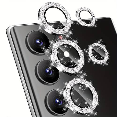 5 piezas = 1 juego, protector de cámara de cristal templado con de diamante y anillo de lente metálico, compatible con for for galaxy s24 ultra, s23 ultra, for galaxy s22 ultra, s25 ultra