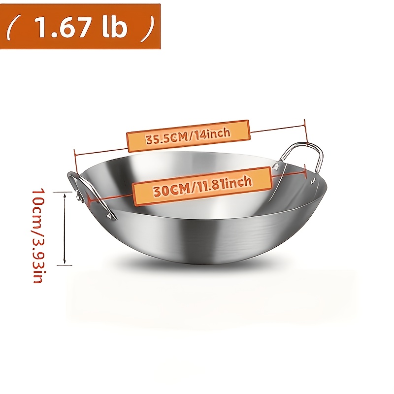 TEMU Stainless Steel Double-handle Frying Pan, Thickened Cooking Pot, Suitable For Home Kitchens, Farm-to-table Restaurants, And Outdoor Cooking.
