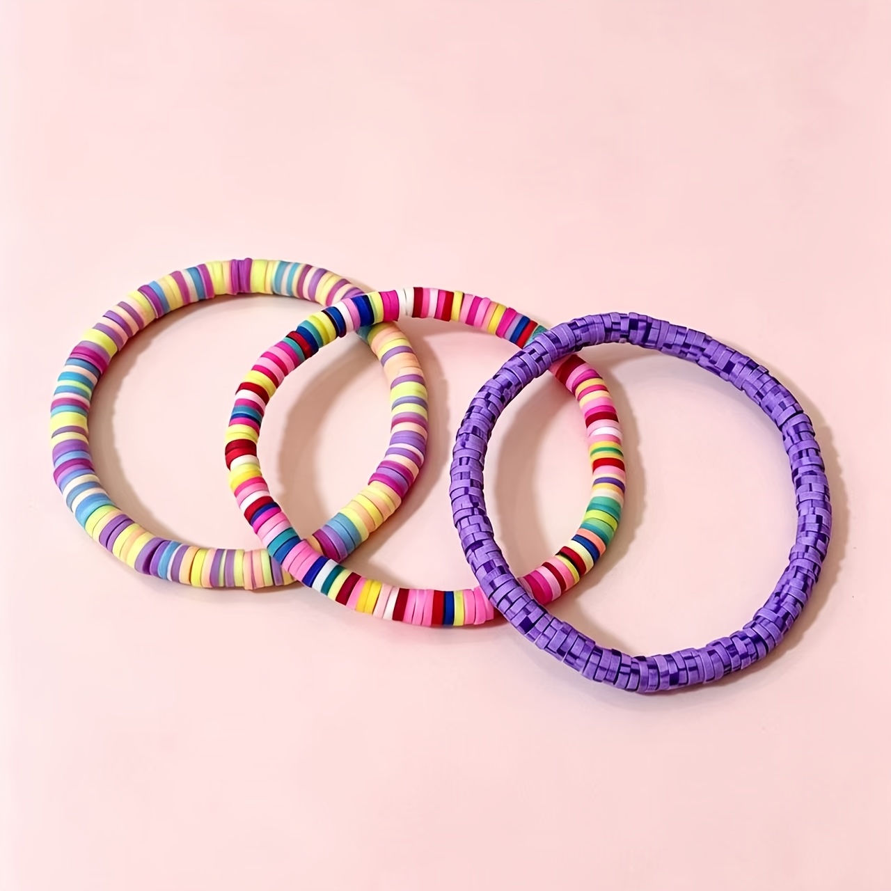3pcs Bohemian Multicolor Soft Clay Elastic Bracelets