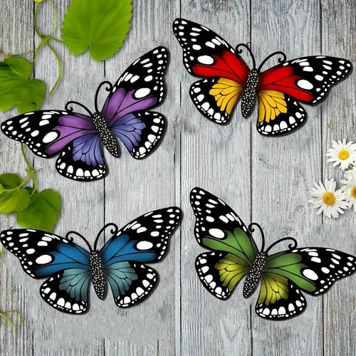 4er-set metall-schmetterling-wanddeko, schmetterling-wandkunst-hängeskulptur für wohnzimmer, schlafzimmer, garten, terrasse, , hof
