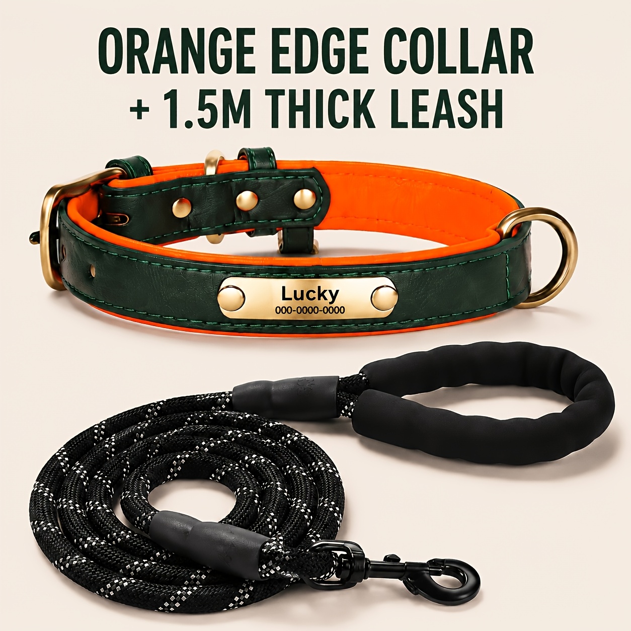 2pcs Personalized Synthetic Leather Dog Collar Set with ID Tags