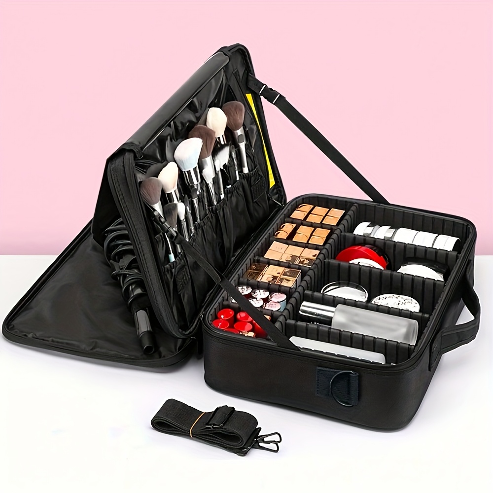 travel professional makeup case large capacity multi   storage bag portable makeup tool bag for business trips multi functional cosmetics and skincare organizer box with brush holder design Product details 6