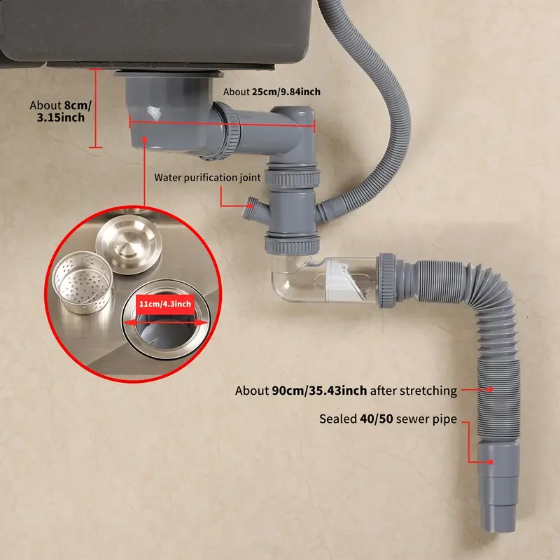 predolo Tuyau de vidange d'évier de cuisine avec bouchon d'évier facile à installer tube de tuyau de vidange flexible predolo Tuyau de vidange d'évier de cuisine avec bouchon d'évier facile à installer tube de tuyau de vidange flexible