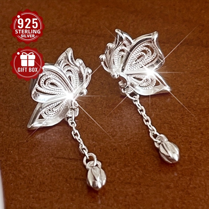 

A Pair Of 925 Simple And Sweet Hollow Earrings With Fresh Lotus Tassel Pendant Earrings Suitable For Parties And , A Gift For .