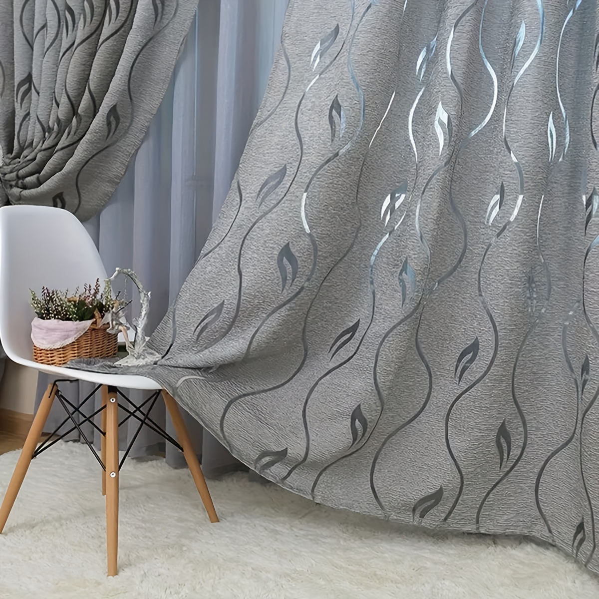 light gray   jacquard sheer curtain   lightweight polyester rod   for bedroom living room office decor details 4