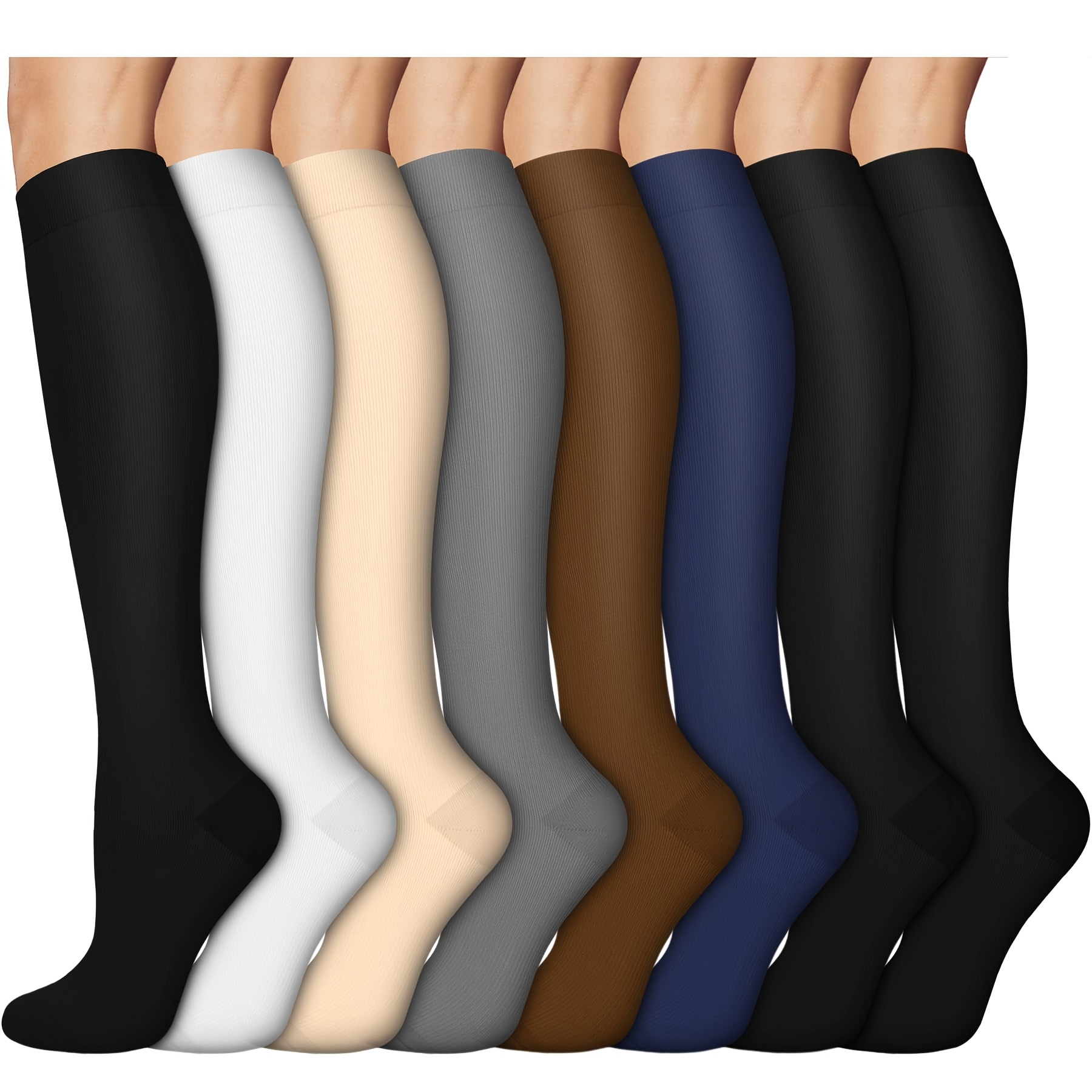 TEMU Pairs Of Basic Solid Color Elastic Compression Socks For Men And Women, Ideal For , Indoor Work, Long Periods Of Sitting Or Standing, And