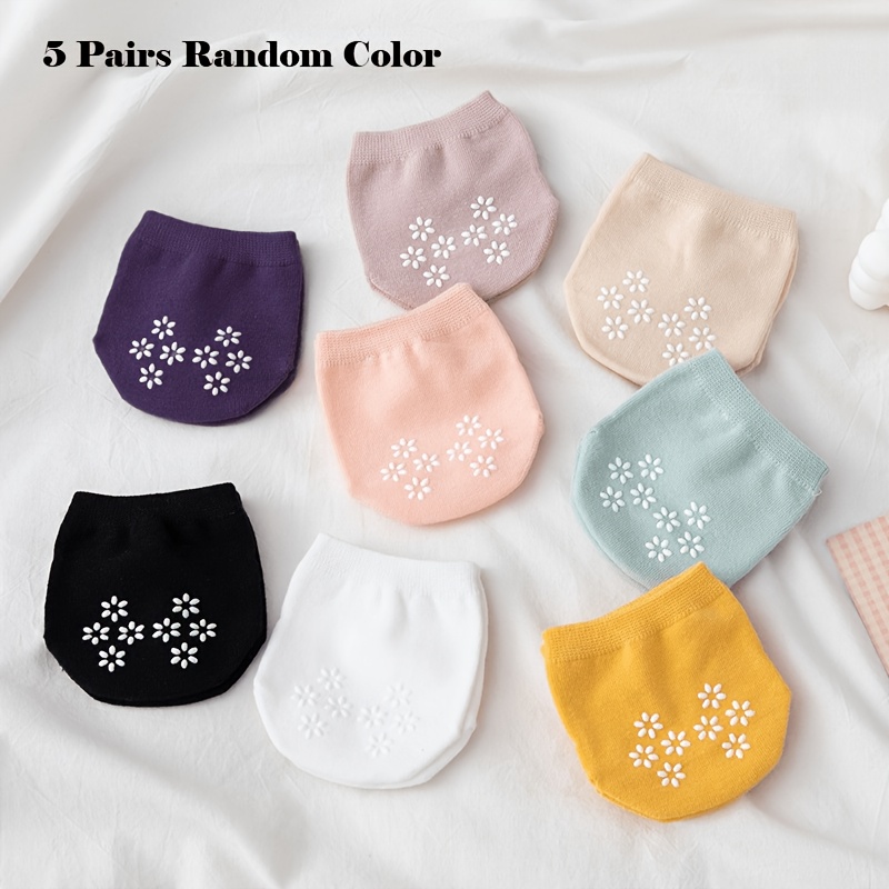 TEMU 5 Pairs Women's Mid-heel Socks, Spring Summer Thin Boat Shoes Silicone Anti-slip Invisible Socks, High-top Mid-calf Sweat-absorbing Odorless
