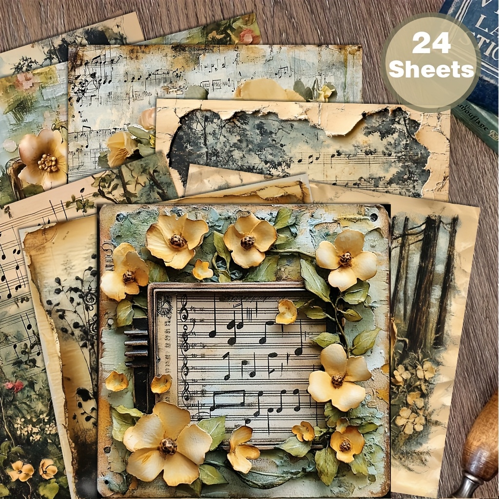 Image of 24 Sheets 6x6 Inches Vintage Forest Melody, Tiny Flowers, Radio Stickers Stickers For Collage, Origami Craft Decorative Paper, Paper, Scrapbooking, Journal, Art Journaling |