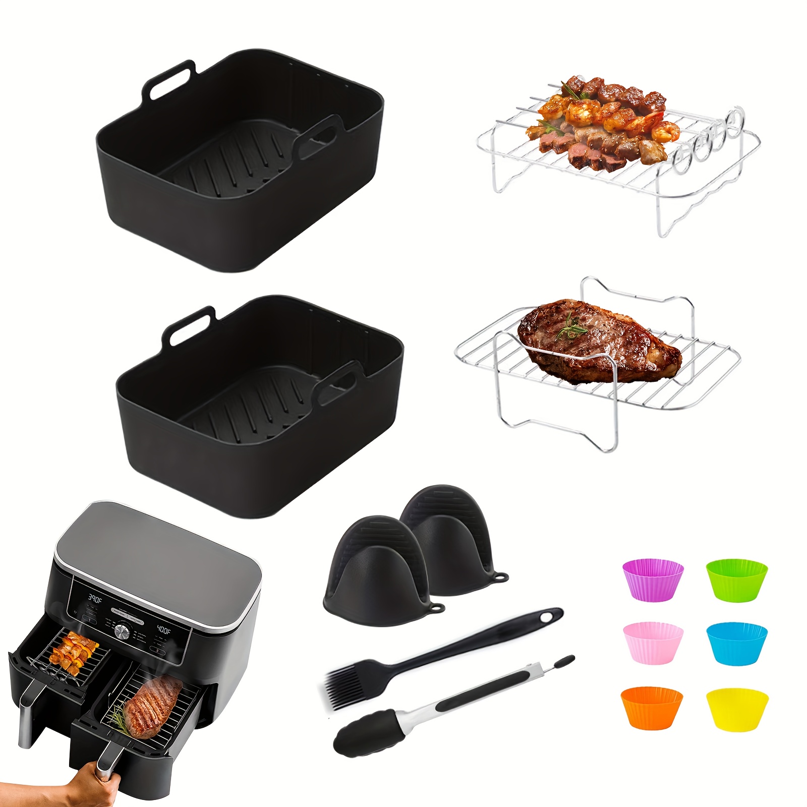 set of additions specifically for air fryers it   a baking basket pizza pan and stainless steel multi layer rack providing   to   expand your cooking space and unlock a   of   Product details 8