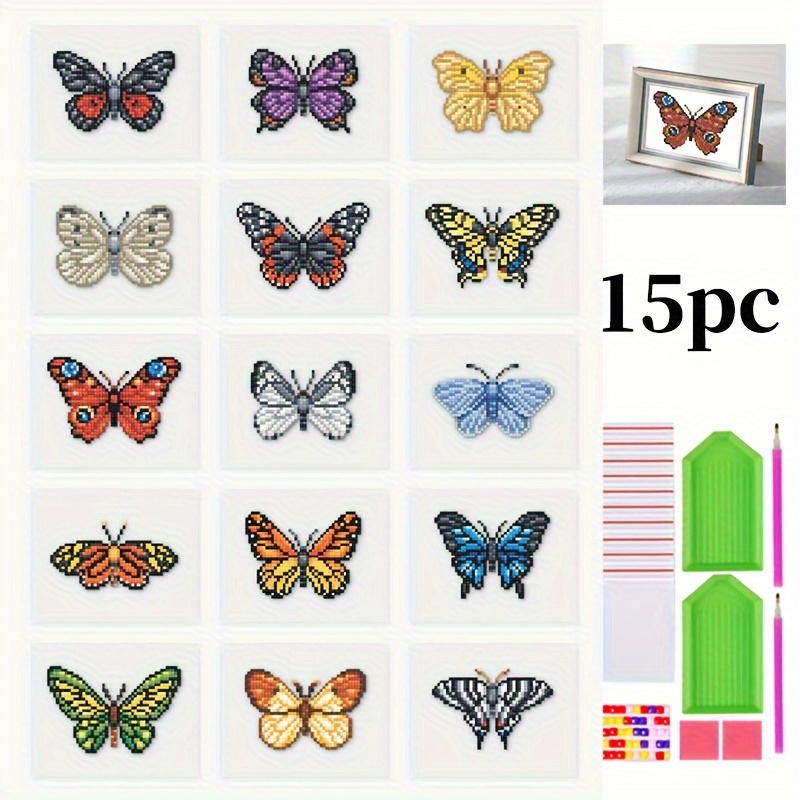 

15pc Diamond Painting Kit: Animal Butterfly Series - Colorful Square Diamond Art, Diy Home Decor, Acrylic (pmma) Material