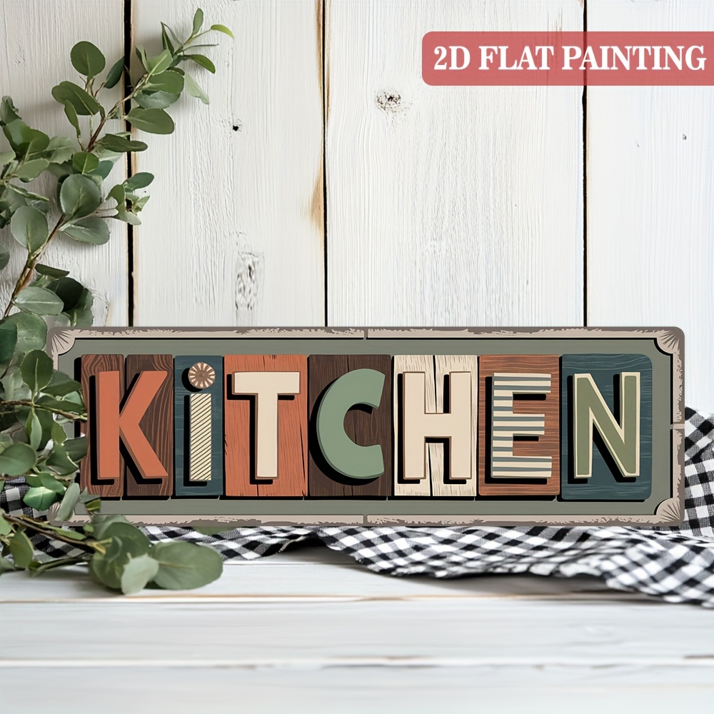 TEMU Letrero de madera 2D que dice 'Kitchen', de 4.92X16 pulgadas, ideal para decorar tu hogar, cocina, garaje, cafetería . Esta placa 2D es para