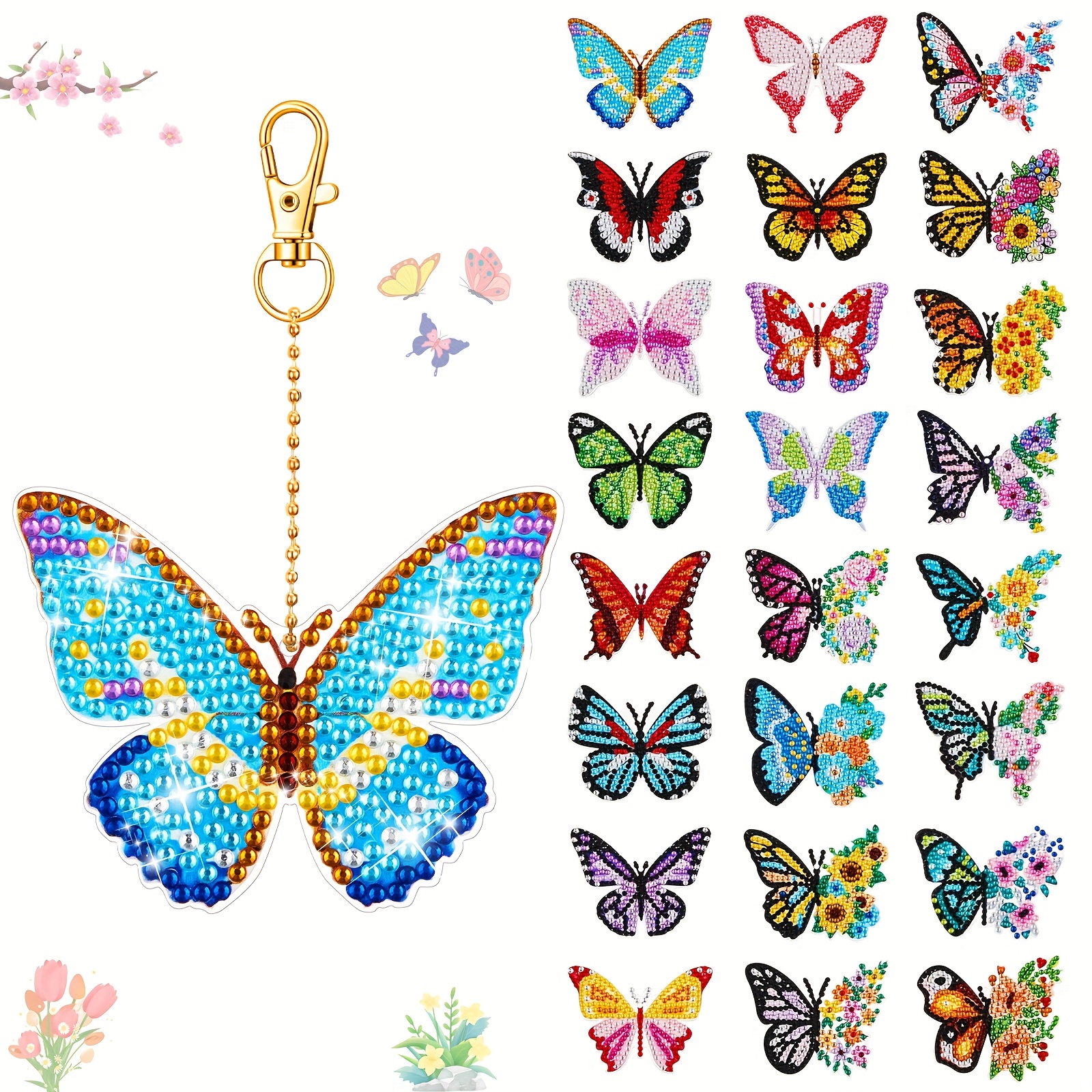 TEMU Set Of 24 Diamond Painting Keychains, Featuring A 5d Double-sided Drill Kit For Dot Painting Ornaments, Perfect For Adult Art Projects And As