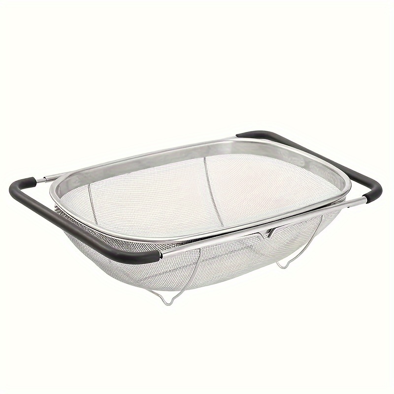 1pc extendable stainless steel colander with fine mesh and drain basket perfect for vegetables and kitchen accessories details 4