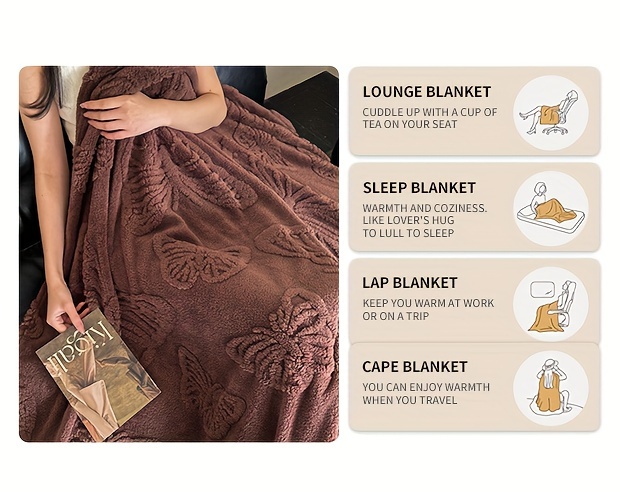 1pc   solid color jacquard multi functional blanket suitable for   jacquard butterfly pattern leisure blanket details 2