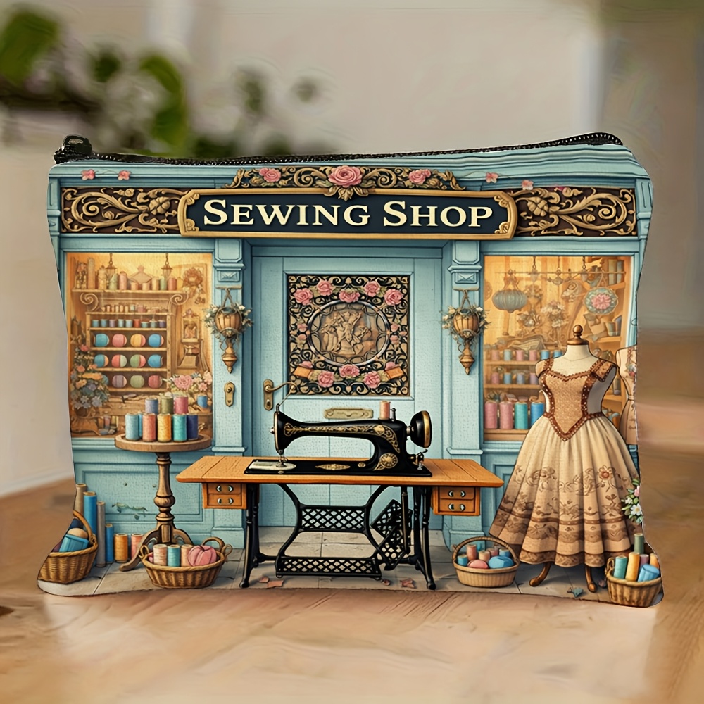 TEMU 1 pièce Trousse de maquillage colorée de style couture vintage, Pochette de toilette organisatrice à poignet sur le thème de l' de couture fait