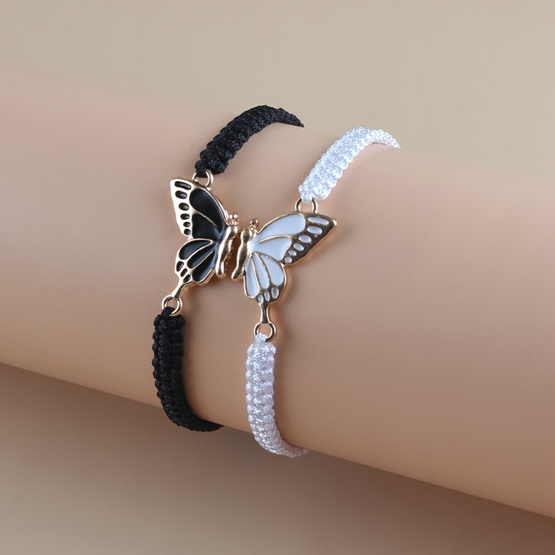 TEMU 2pcs Bohemian Handmade Woven Bracelet Set, Cute Oil-drip Bracelet, Jewelry For Couples, Handcrafted With Adjustable Nylon Cord, Suitable For