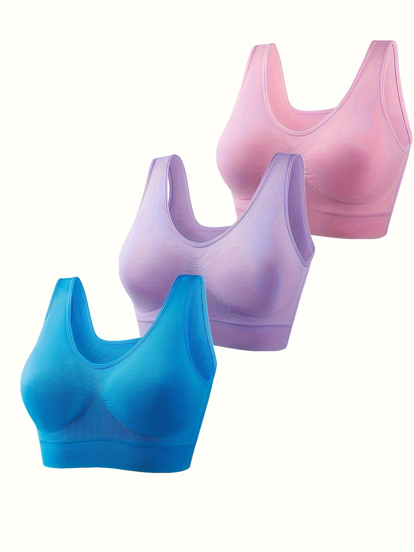 3 Pcs Triangle Cups Sports Bras, Removable Padded Push Up Wireless Bra,  Women's Lingerie & Underwear