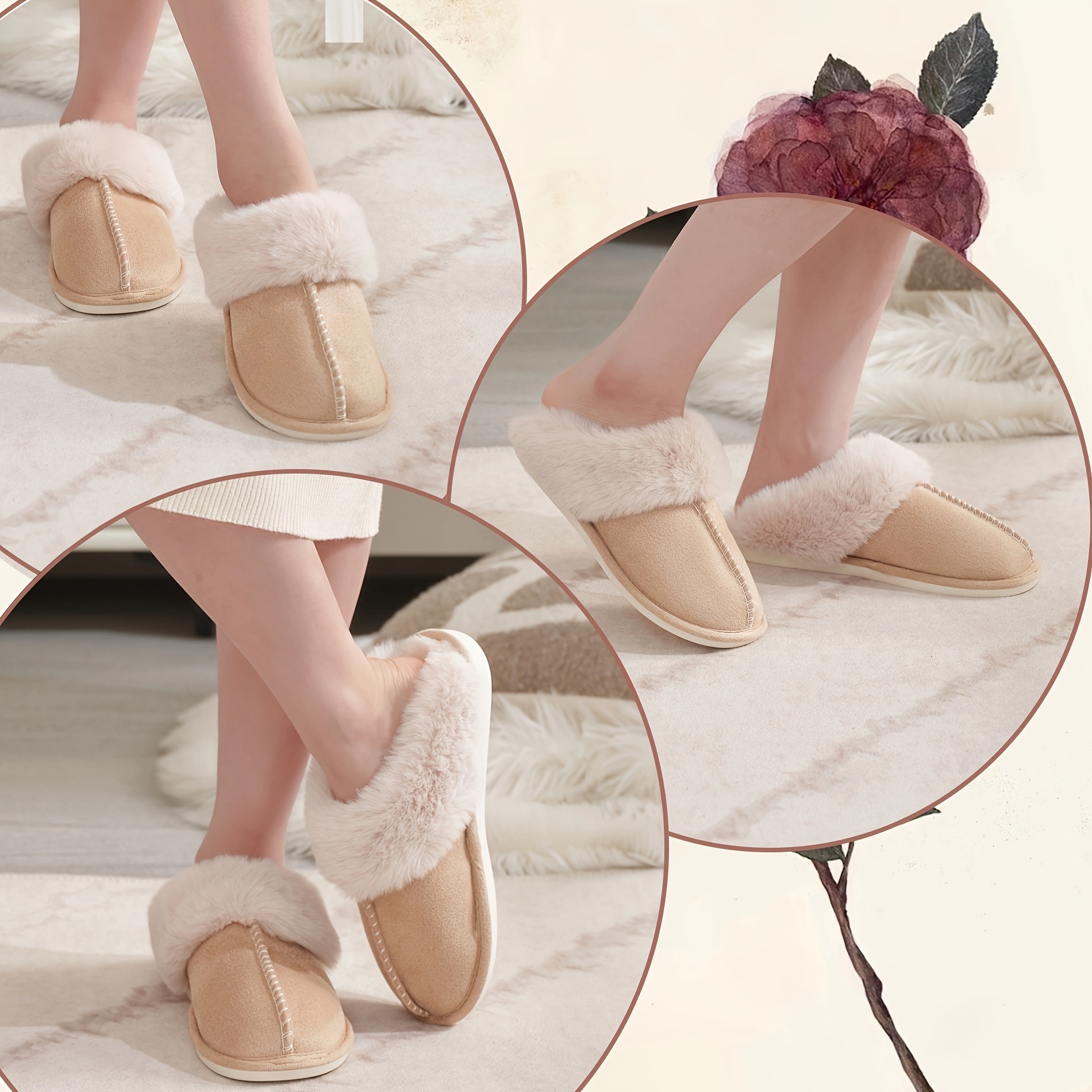 

Womens Slippers Cozy Warm Winter Slip On House Shoes Fluffy Soft Memory Foam Comfy Faux Fur Plush Anti-skid Indoor/outdoor