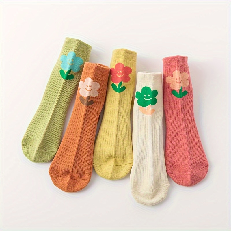 

5 Pairs Of Kid's Cotton Fashion Cute Pattern Crew Socks, Comfy Breathable Soft Socks For All Seasons Wearing