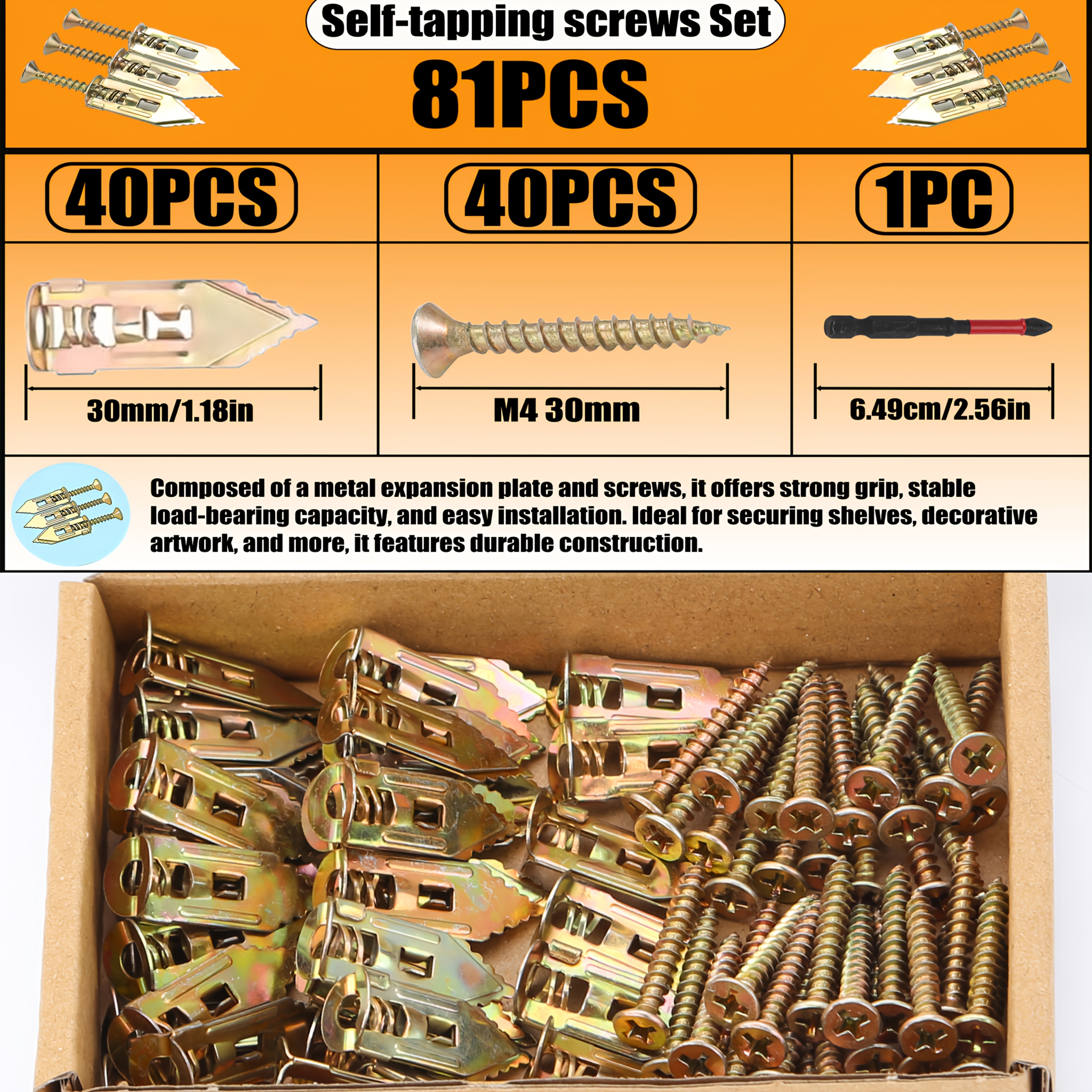 Image of High-strength Non-drilled Metal And Screw Sets 61/81/361pcs - Sizes, Suitable For Installing Tvs, Shelves, Wall Cabinets, Curtain Tracks, Decorative Calligraphy And Wall Artworks. Without Tools