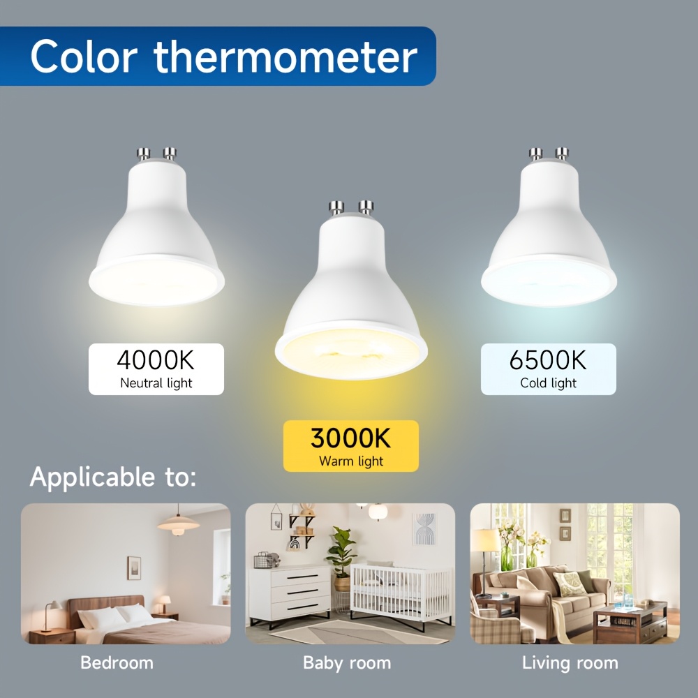 24-Pack GU10 LED Spot Bulbs, 3 Color Temperatures