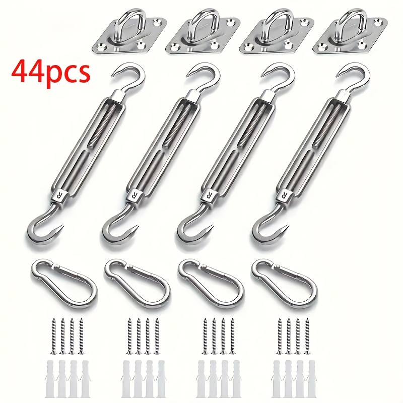 44pcs Sun Shade Sail Hardware, 304 Stainless Steel Material, Heavy Duty Sun Shade Sail Stainless Steel Hardware Kit, Suitable for Courtyard Garden Awning Hanging Installation