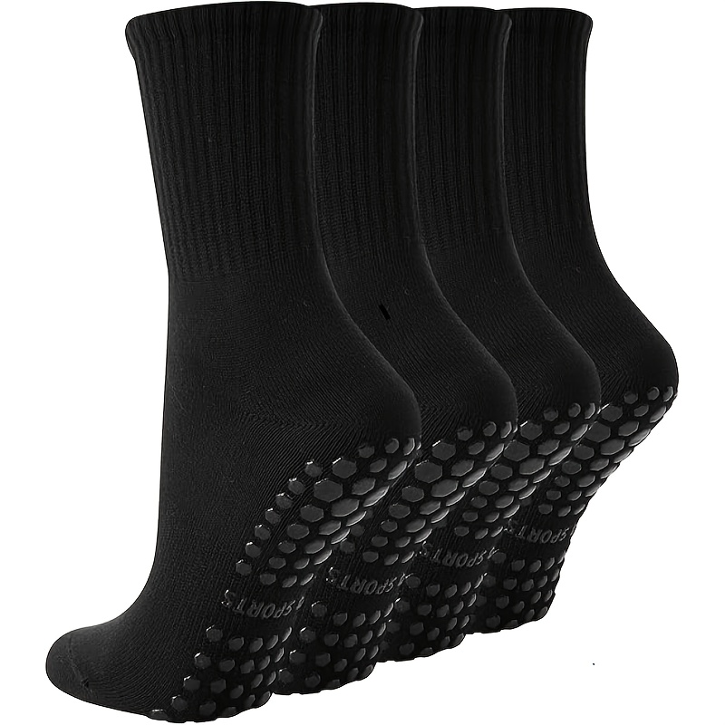 

2/4 Pairs Pilates Yoga Grip Socks For Women, Crew Length Non-slip Workout Hospital Socks, Solid Color Knit Polyester, With Hand Wash