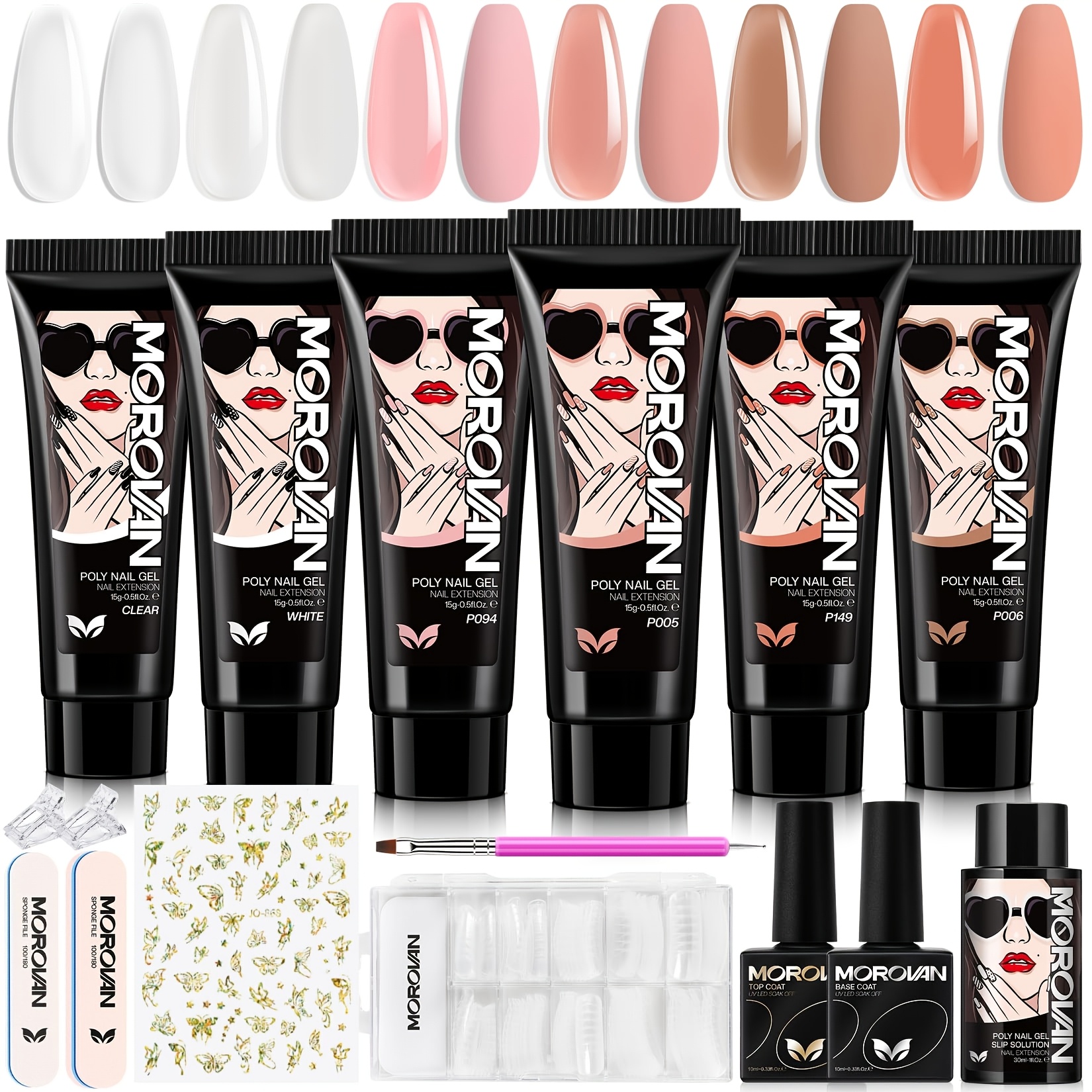 TEMU Morovan Poly Gel Nail Kit: Nude Gel Nail Kit With Clear Poly Nail Gel Kit For Nail Extension Decor Professional Poly Gel Nail Art Tools