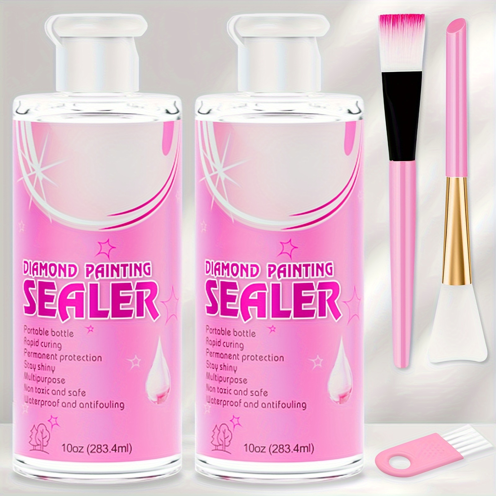 

2 Bottles Puduo Diamond Painting Sealer With Brushes, 566.8 Ml Total, Waterproof Liquid Epoxy Resin Glue For Paper, , Adult Craft Kit Accessories, Puzzle Art Sealer Set