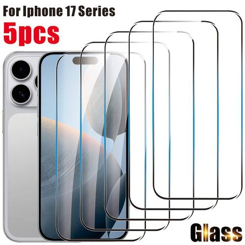 5pcs transparent tempered glass film for iphone pro 17 pro max 17 air 16 16 16 pro plus pro 15 pro max 15 plus 14 4 pro 14 pro max 14 plus 13 13 pro 13 pro max 12 12 pro 12 pro max high definition protective screen film