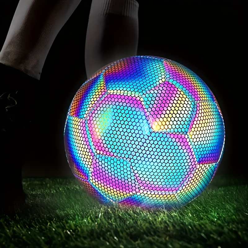 reflective multicolor glow in the dark pu soccer ball artificially durable leather machine night training games ideal gift for christmas halloween new year suitable 14 details 3