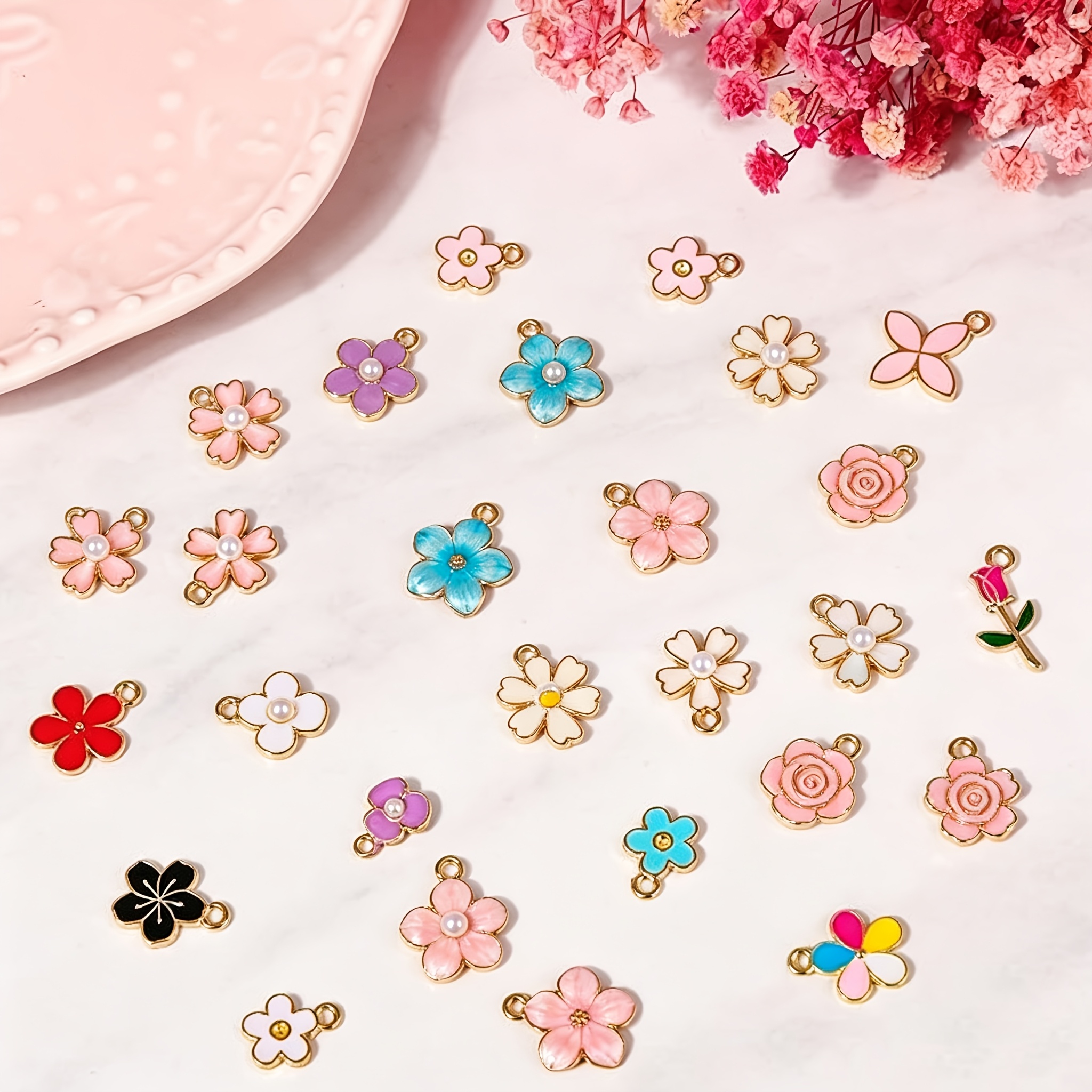 70/140pcs Random Style Flower Element Zinc Alloy Enamel Charms