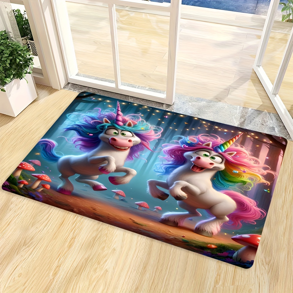TEMU 1pc Cute Unicorn Welcome Mat, Non-slip And Washable Mat For Living Room Bedroom Home Decor, Machine Washable Fade-resistant, In Sizes Suitable