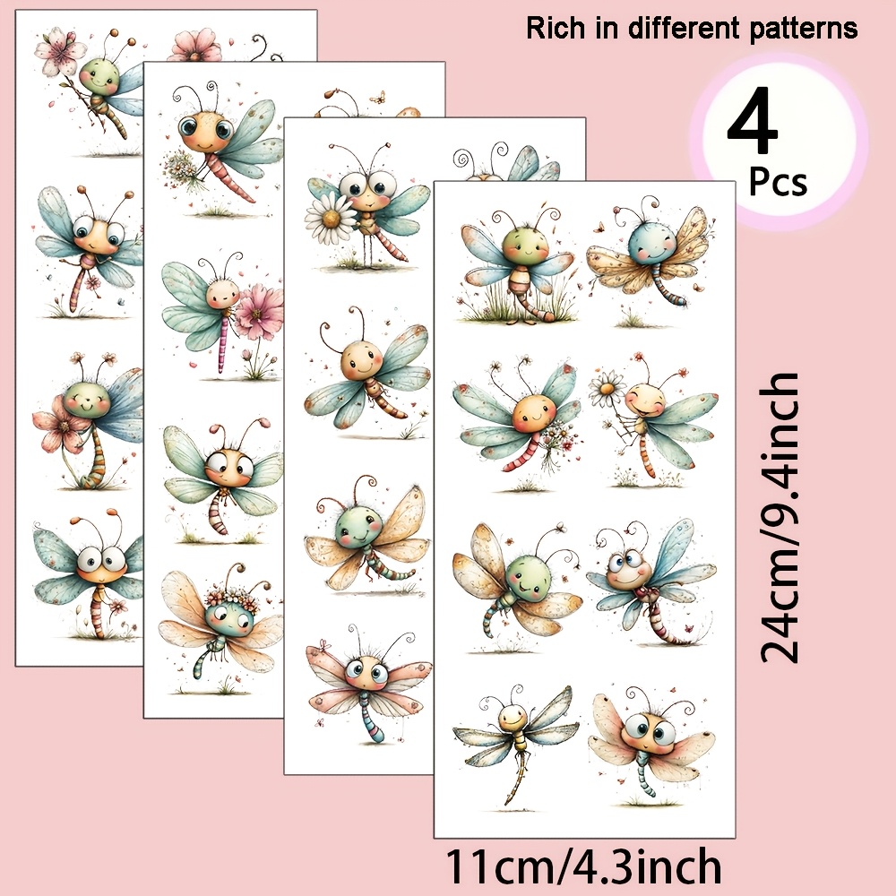 TEMU 4pcs/Set Transfert UV Motif Fantaisiste - pour Artisanat, Mugs, Ordinateurs Portables & Bouteilles d'Eau, Plastique Auto-Adhésif, Décoration de