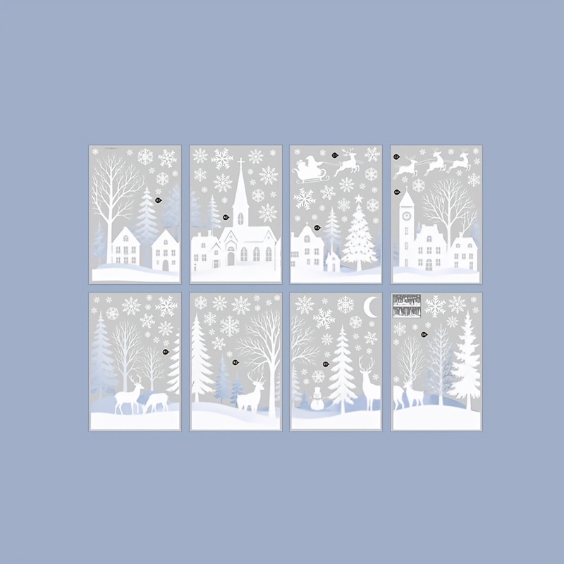 TEMU 8 feuilles d'autocollants de fenêtre de Noël pour une scène d'hiver , 30 X 20 cm / 11,8 X 7,9 po, autocollants en verre avec motif de village de