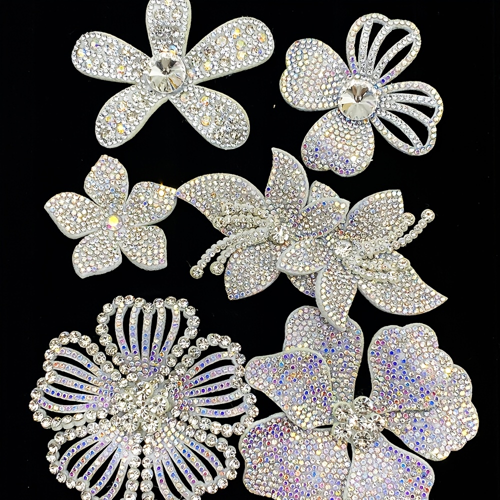TEMU 1 Set de 6 pièces de patchs de fleurs à paillettes, à coudre à , multi-stylistes, floraux creux, décoration de chapeaux de paille, vêtements,