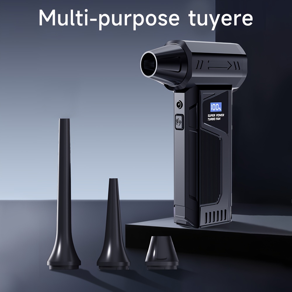 TEMU Jet Fan With 3 Nozzles Usb Charging Digital Display Lights Vacuum Cleaner Wireless Turbo Fan For Car Cleaning Computer Cleaning Corner Cleaning