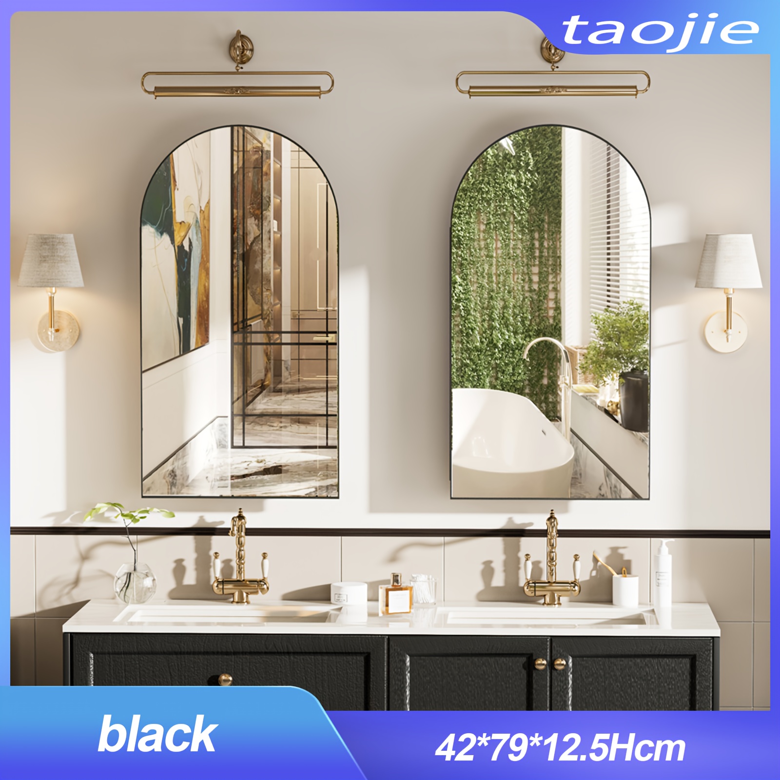 TEMU Curved Arch Wall-mounted Bathroom Mirror Cabinet With Adjustable Shelf & Storage Organizer - Space- Plastic Shelving Unit Suitable For Small