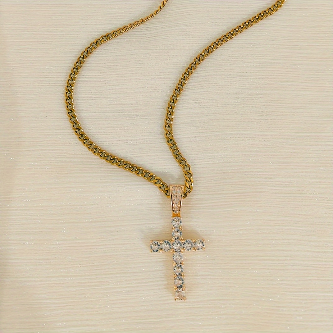 a full zirconia cross necklace hip hop street style - Temu