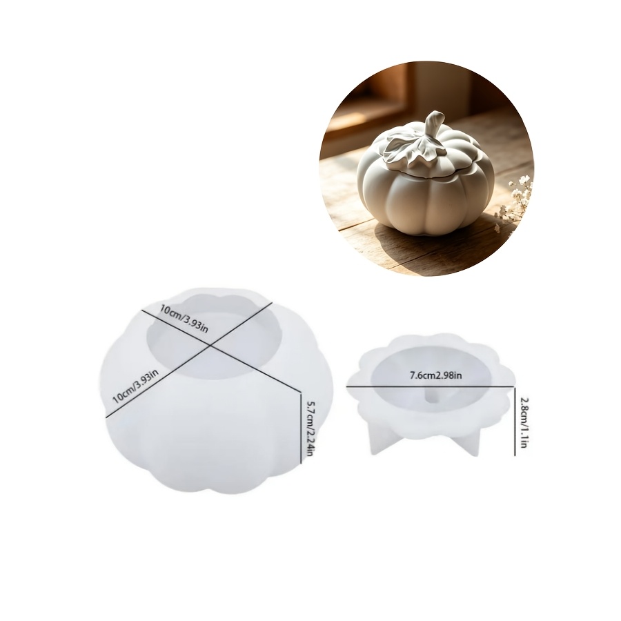 TEMU 2pcs Silike Lufei Resin Silicone Mold Suitable For Making Halloween Pumpkin With Leaves Storage Decoration, Table Centerpiece Mold For Candles,