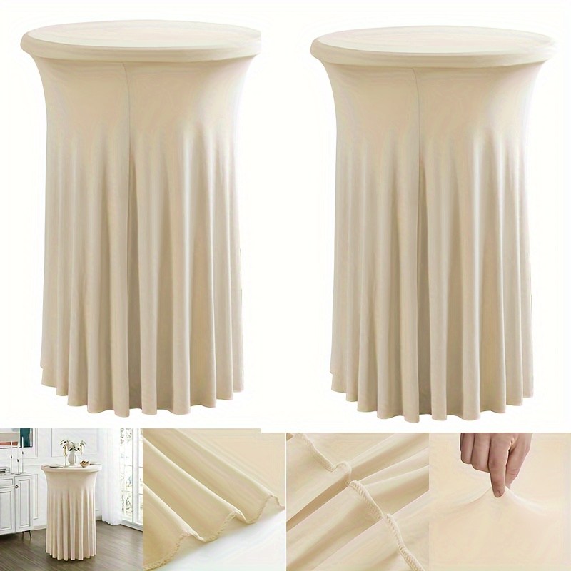 E-shop 2er-Set Runde Cocktailtischdecke aus Spandex mit Rock, Stretch-Tischdecke für High-Top-Tische, Runde Cocktailtischabdeckung mit -Schleier für