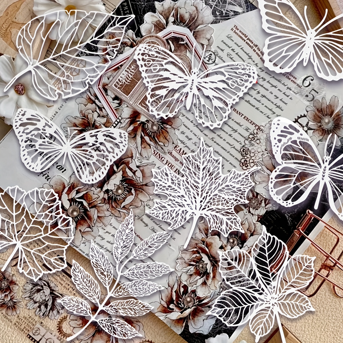 Image of 18pcs/pack, Vintage Lace Hollow Material Paper Scrapbooking Journal Photo Album Handmade Collage Materials Background Paper, Junk Journal Deco Supplies, Junk Journal Stickers, Party Favors