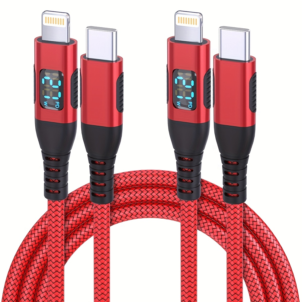 1pc/2pcs Usb-c To Lightning Fast Charging Cable, Data Transfer, Red Nylon Weave Pd27w , For Iphone 14 Pro/13 Mini/13/12/11, Suitable For Iphone, , Ipad