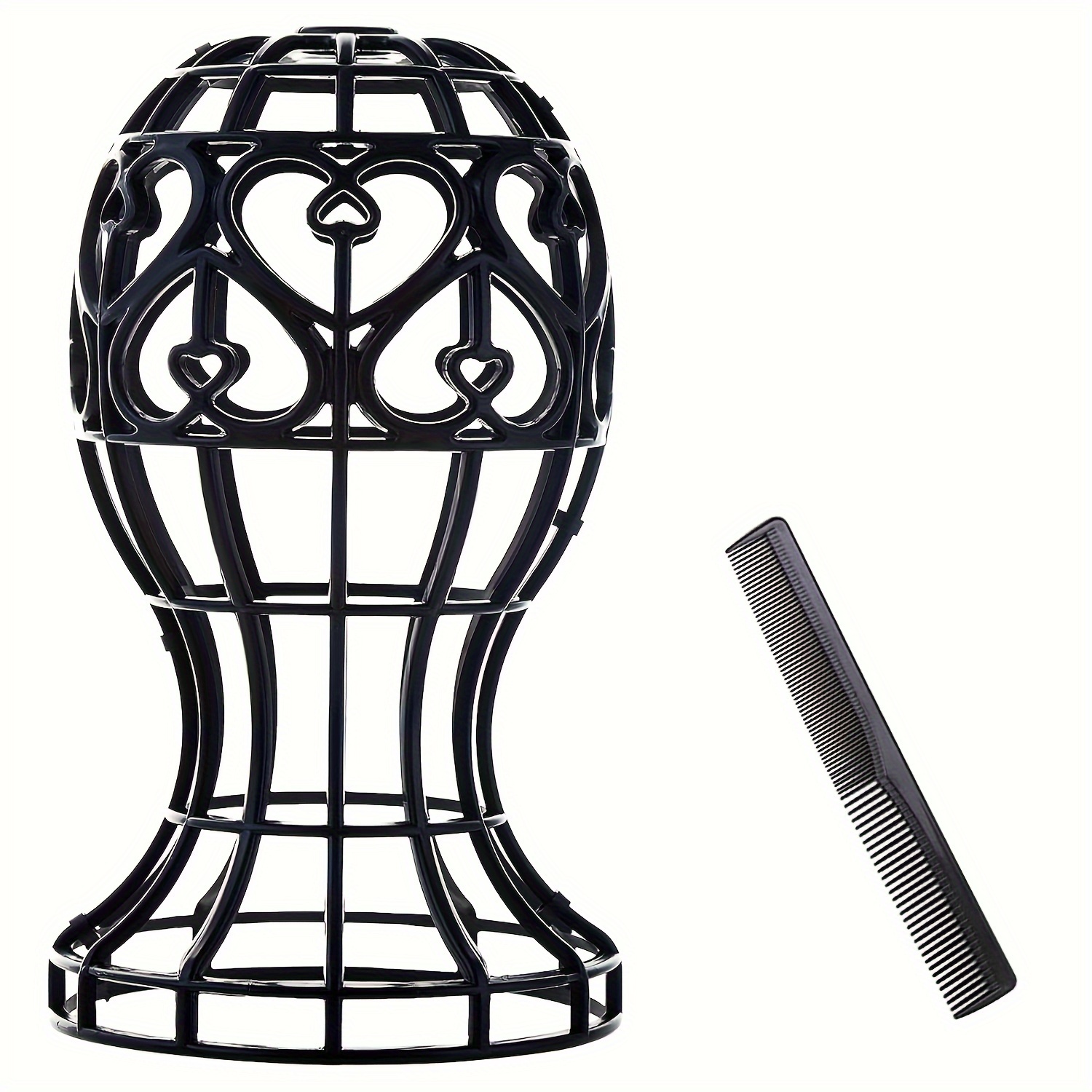 TEMU 1pc Heart Pattern Wig Stand & 1pc Comb And Wide Teeth, -shaped Cutout Design, Wig Stand For Long Short Hair, Suitable For Use At Home Or Salons