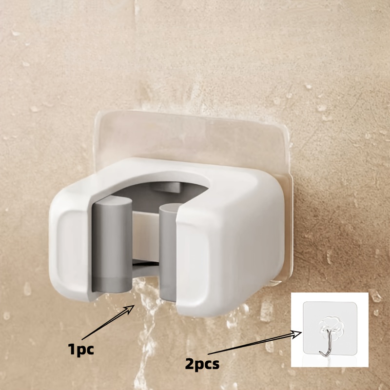 TEMU Support Mural Perçage pour Balai et Serpillère (Inclut 1 Clip pour Serpillère et 2 Petits Crochets) - Clip de Rangement en Plastique Robuste et