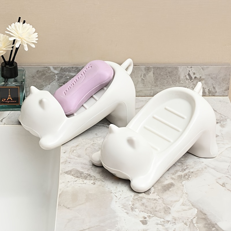 Adorable Cat-Shaped Soap Dish - Non-Accumulating Drainage Design, Durable Plastic Bathroom Soap Holder with Ventilation Holes, Lightweight & Portable for Shower, Bathtub, or Vanity Decor, Effective Water Drainage, Home Decor, Stylish Organizer, Sturdy Construction, Shower Organizer, Pet Lovers
