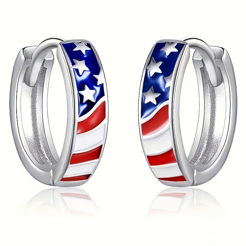 Image of 1pair Colorful Enamel Hoop Earrings American Flag Earrings For Women Men Daily Party Fashion Earrings Day Accessories