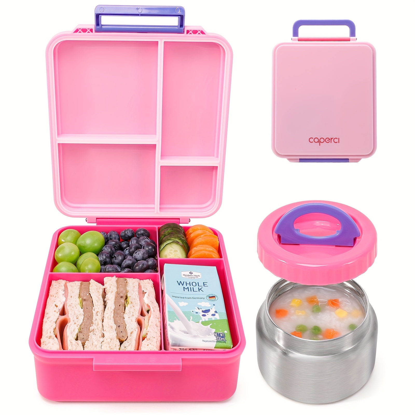 

Caperci Versatile Bento Lunch Box With Insulated Jar And Handle - Leakproof Lunch Box Containers For School 4-compartment & Portable Handle